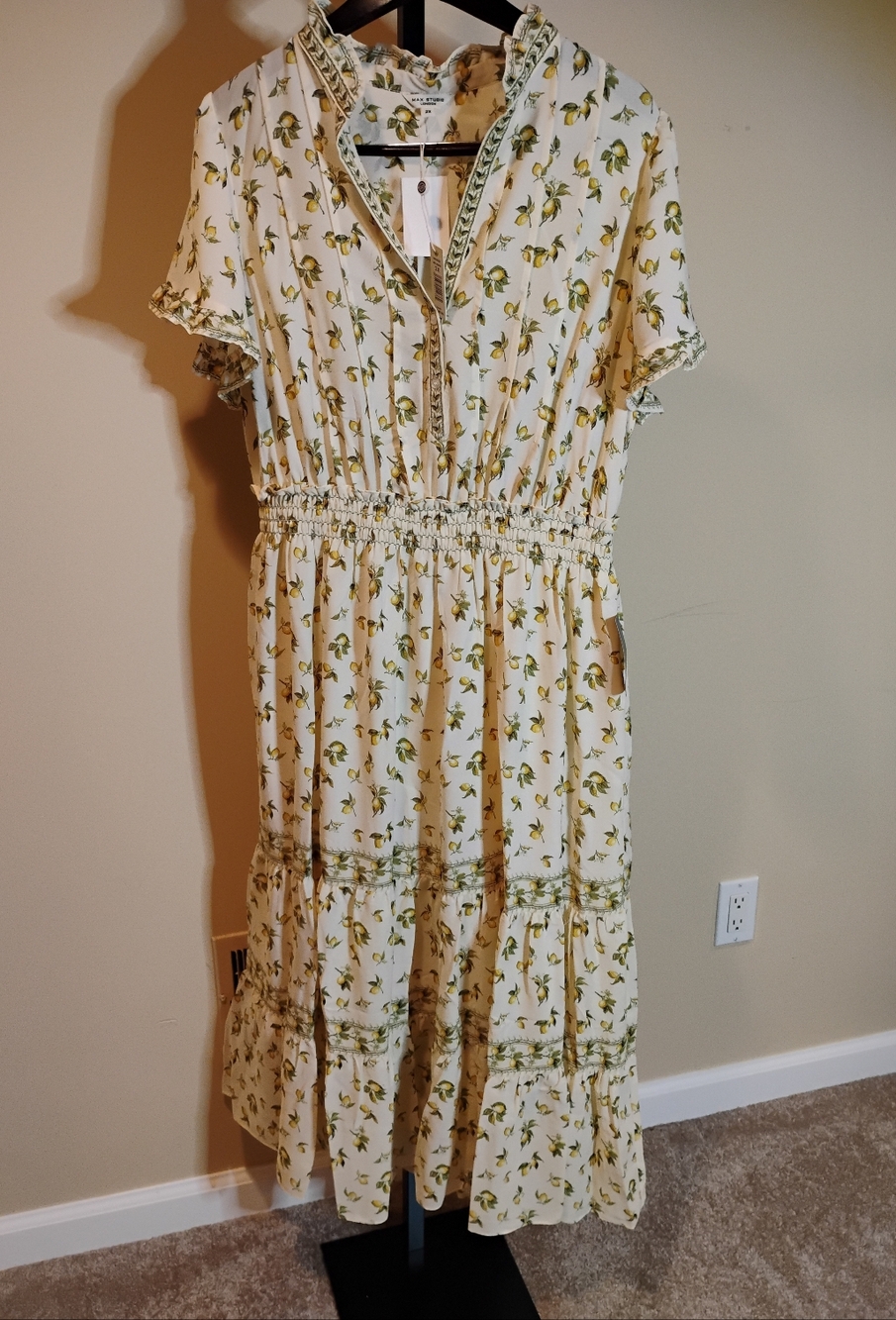 Max Studio Cream With Lemons & Leaves Print Midi Dress 2X